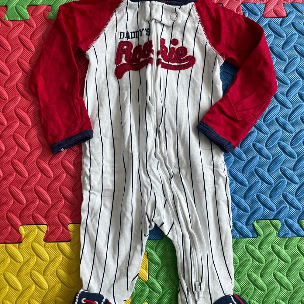 Carter's Red and White Striped 'Daddy's Rookie' Footie